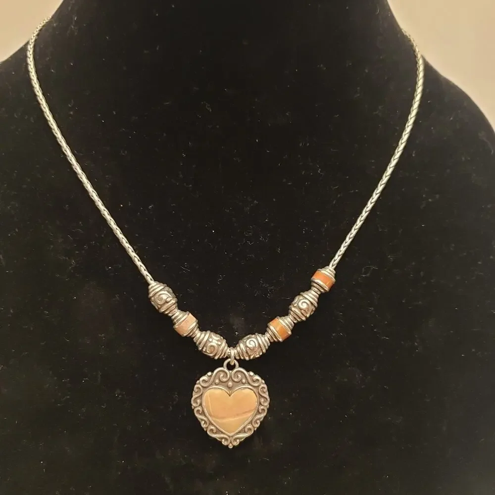 Brighton Park Avenue pink leather heart pendent‎ necklace vintage